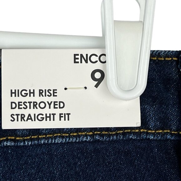 Encore Jeans Women Destroyed Dark Blue Denim Jeans Size 9 High Rise Straight NWT - Picture 7 of 14